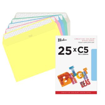 Boîte de 25 25456 Blake Creative Colour DL+ 114 x 229 mm 120 g/m² Enveloppes Bande Adhésive Couleurs Pastel Assorties 