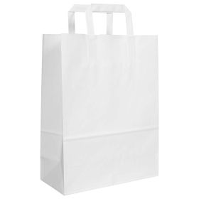 Flat Handled White Kraft Paper Carrier Bag 260x120x350mm 80gsm